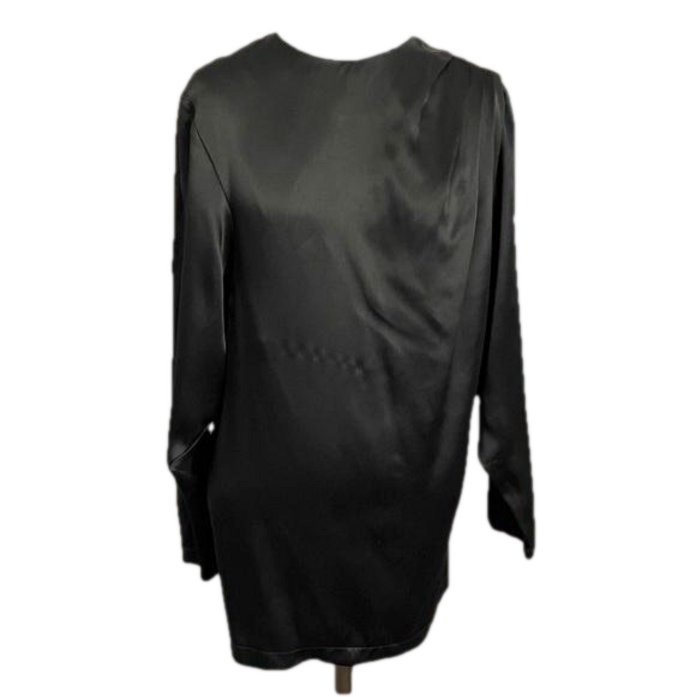 Vintage 80s Black Long Sleeve Batwing Satin Blouse - Medium - Picture 3 of 11